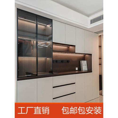 极简玻璃柜门定制窄边铝框酒柜玻璃门灰玻钢化玻璃餐边橱柜书柜门