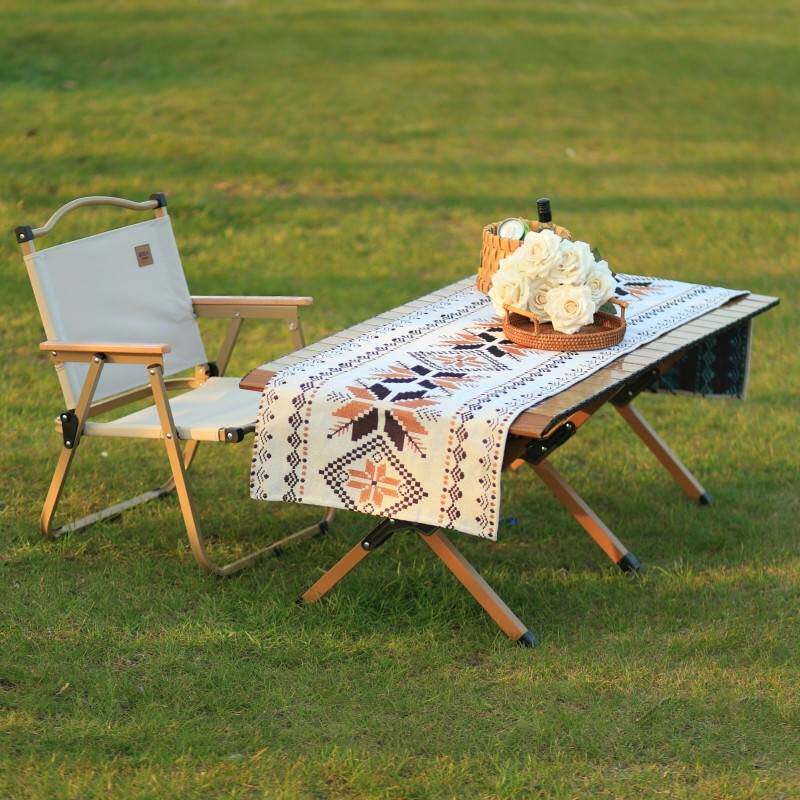 户外野餐露营折叠蛋卷桌桌旗围炉煮茶桌布春游野营装饰民族风桌垫