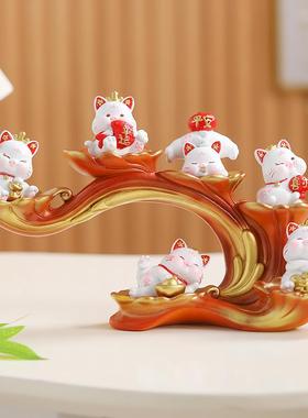 招财猫摆件客厅酒柜电视柜玄关装饰办公室桌面小摆设开业送人礼物