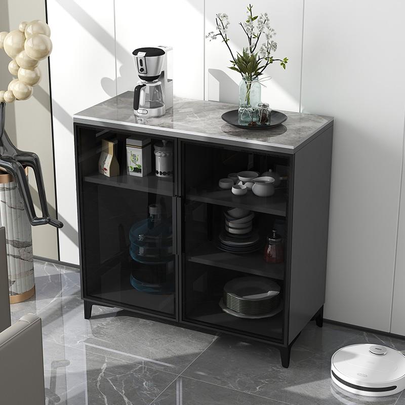 岩板餐边柜简约现代茶水柜客厅靠墙收纳柜玻璃门储物柜厨房碗橱柜