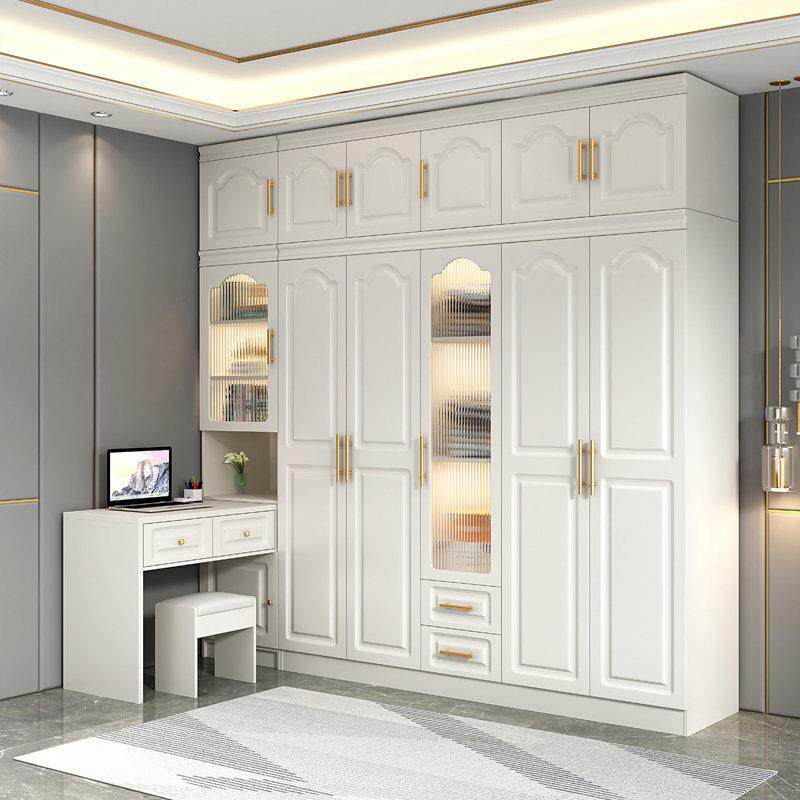 欧式简约现代家庭卧室经济型五门六门衣柜书桌一体化大衣柜