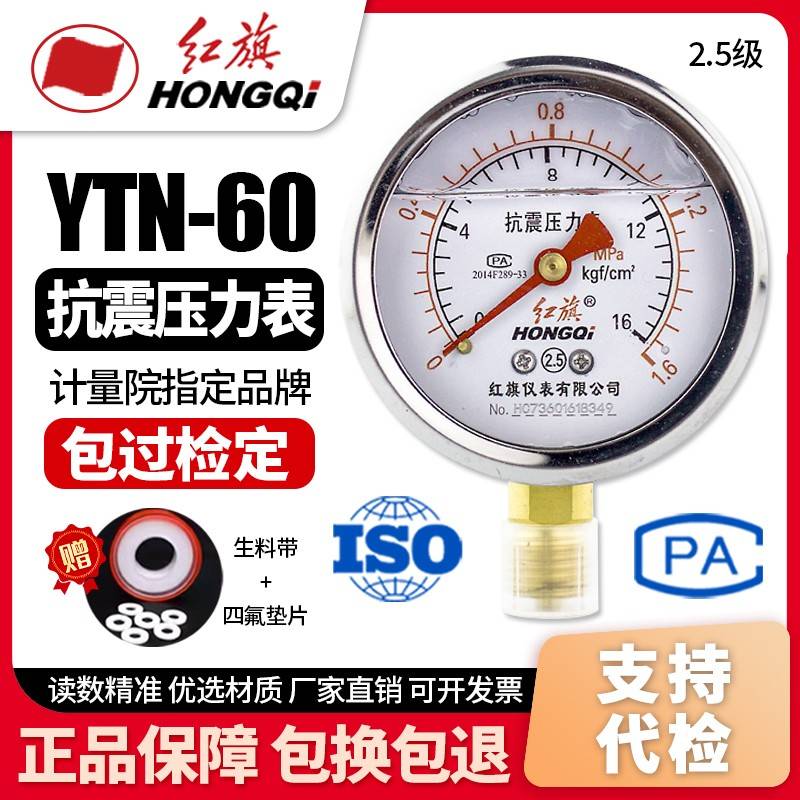 厂家直销 红旗仪表 耐震防震抗震压力表 YTN-60 0-1MPa充油压力表