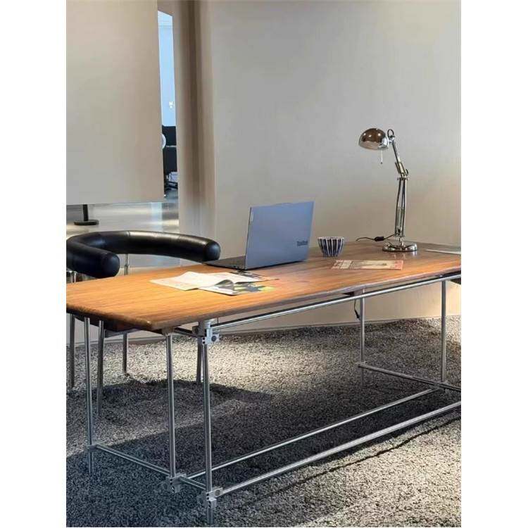 包豪斯光轴榆木书桌覆古工业风办公桌设计师餐桌工作室会议桌子