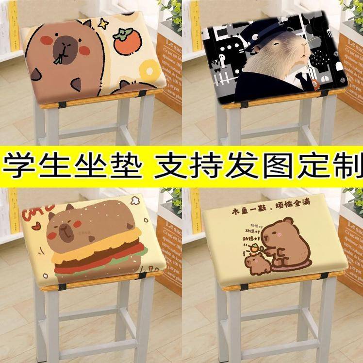 卡皮巴拉学生坐垫教室方形椅垫课桌椅垫防滑地垫加厚加高屁垫