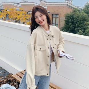夹克 韩系高级感小个子立领工装 复古麂皮绒短外套女2026年春季 新款
