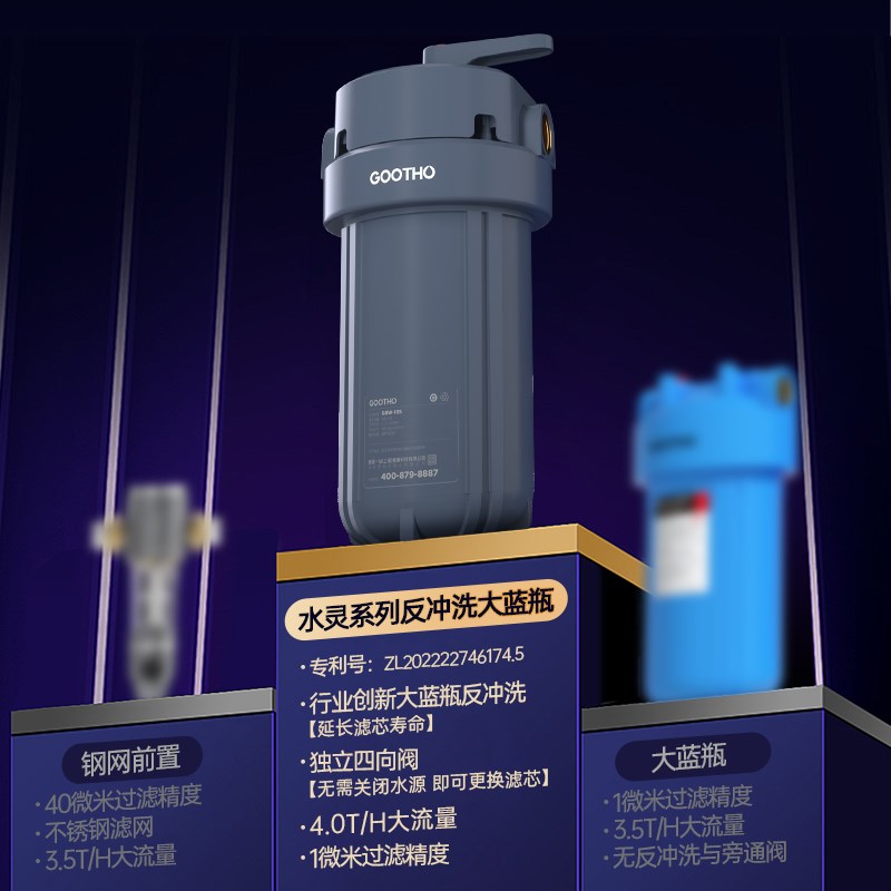 GOOTHO库硕大白瓶反冲洗大蓝瓶前置过滤器家用自来水全屋净水器