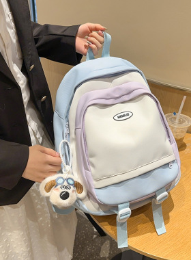 百搭书包中学生双肩背包女简约少女心大容量背包格子纹双背批发