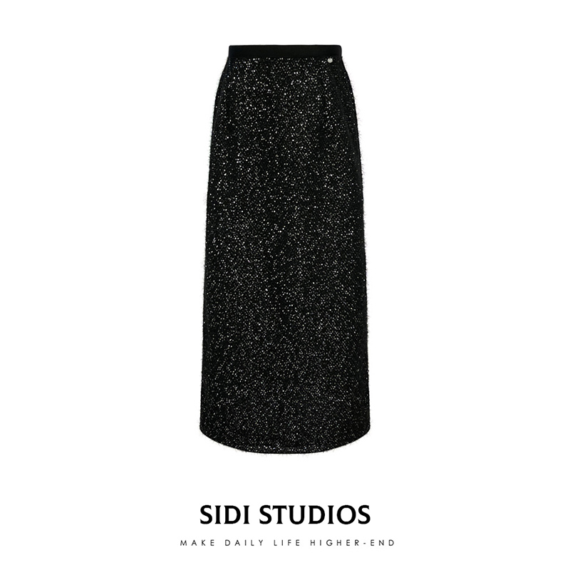 针织羊毛半身裙亮片直筒半裙