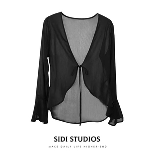 雪纺上衣女春荷叶边乔其纱开衫沙滩海边度假配吊带长袖防晒外搭