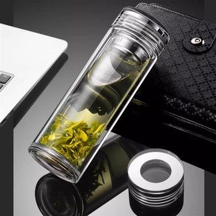 双层加厚定制刻字玻璃水杯百家姓大容量车载便携家用隔热加厚茶杯
