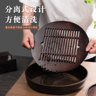 小型竹制储水式 茶盘家用2021新款 茶台茶具干泡台沥水托盘圆形茶海