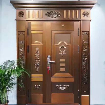 铜门豪华别墅大门双开门不锈钢防盗家用农村子母仿铜门