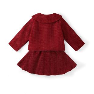 MDD女童套装 儿童生日红色夹棉毛呢两件套年服 2024秋冬季 新款