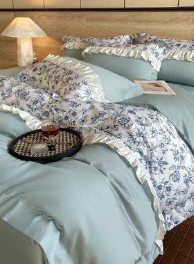 法式100支婚嫁长绒棉结婚四y件套红色被套新婚庆床上用品婚房4