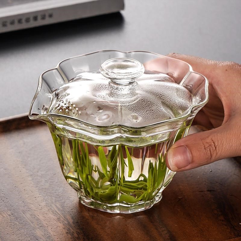 高档玻璃盖碗单个功夫茶具绿茶泡茶D器高端透明手抓壶防烫不烫手