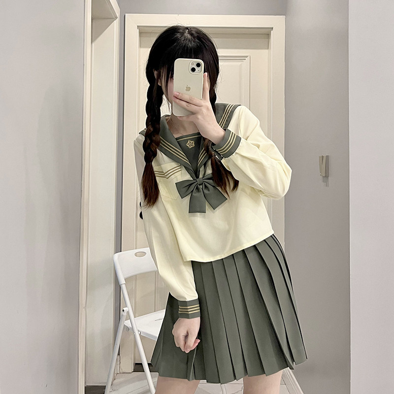 东京岁时记学院风j女学生JK制服海军衬衫绿色日系水手服套装春日