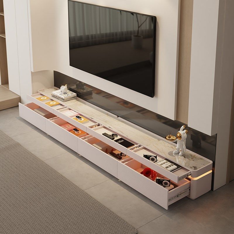电视柜免安装2025年新款成品奶油风落地双层电视柜收纳储物柜一体