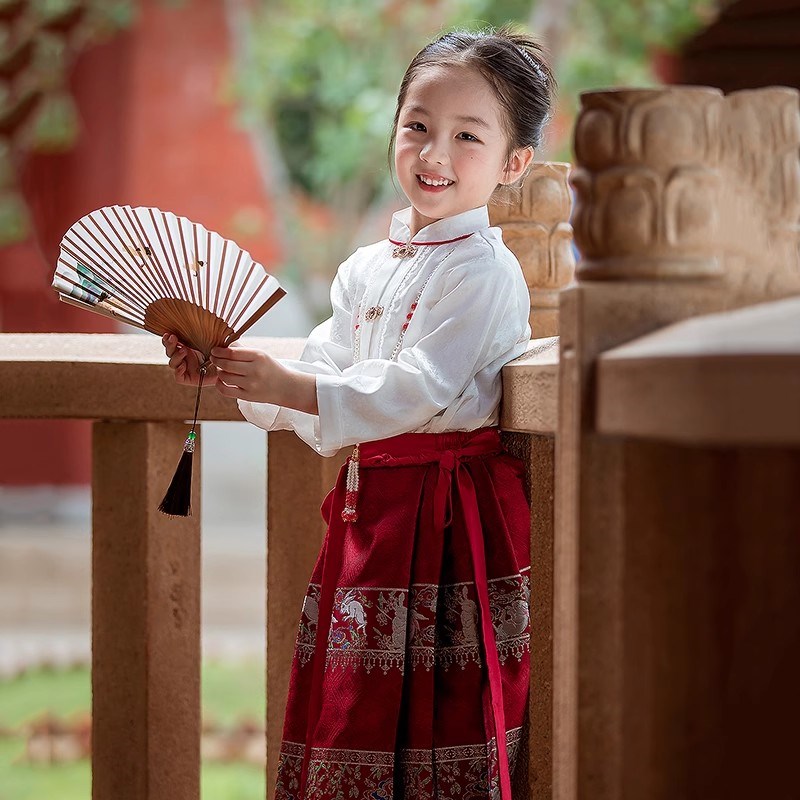 汉服马面裙女童秋季明制儿童唐装烫金小孩古装中式中国风复古超仙