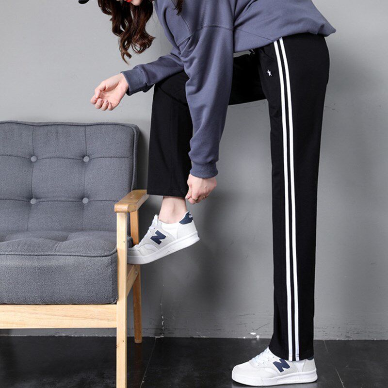 纯棉运动裤女春秋夏季薄款直筒宽松显瘦裤子高中初中学生休闲卫裤