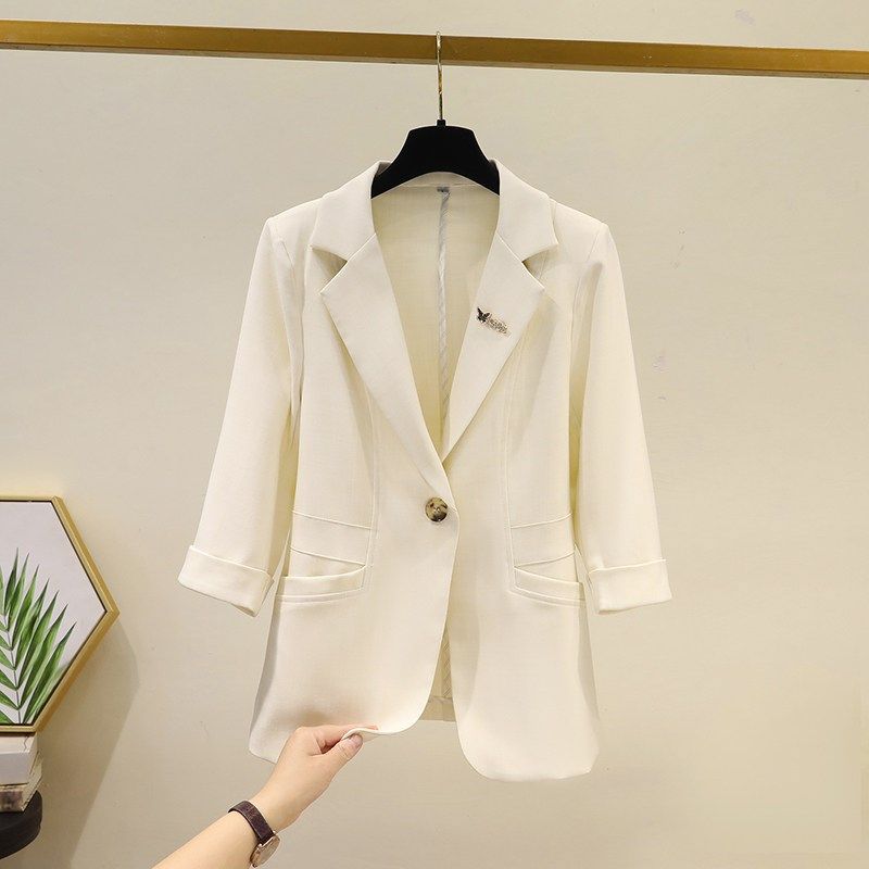 高级感杏色西装外套女2024新款春夏季薄款休闲宽松小个子西服上衣