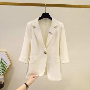 高级感杏色西装外套女2024新款春夏季薄款休闲宽松小个子西服上衣