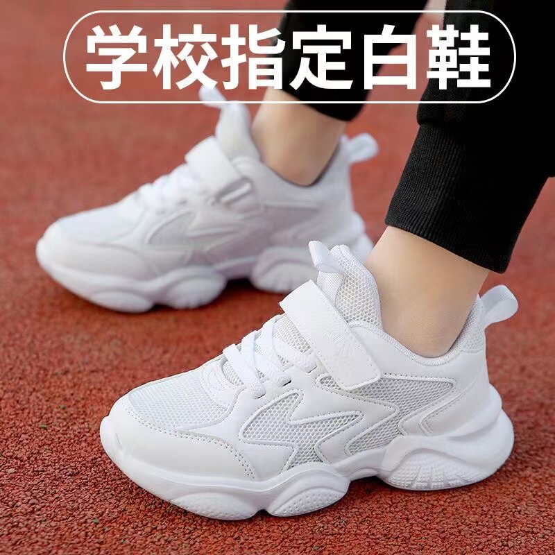 男童小白鞋幼儿园2024春秋新款板鞋儿童白色演出鞋子冬女童运动鞋