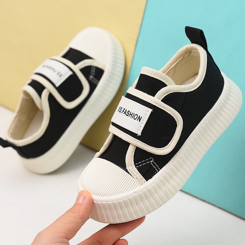 女童帆布鞋2024春秋新款儿童鞋板鞋男童室内鞋软底休闲鞋黑色球鞋