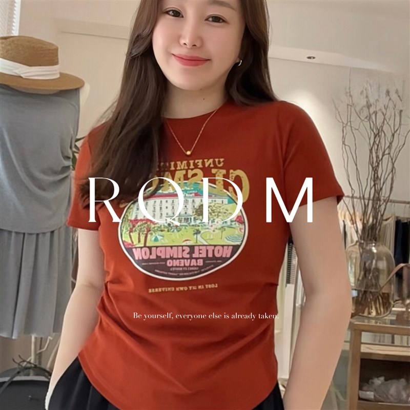 大码女装2025夏季新款胖妹妹双收腰宽松显瘦圆领正肩短袖T恤上衣