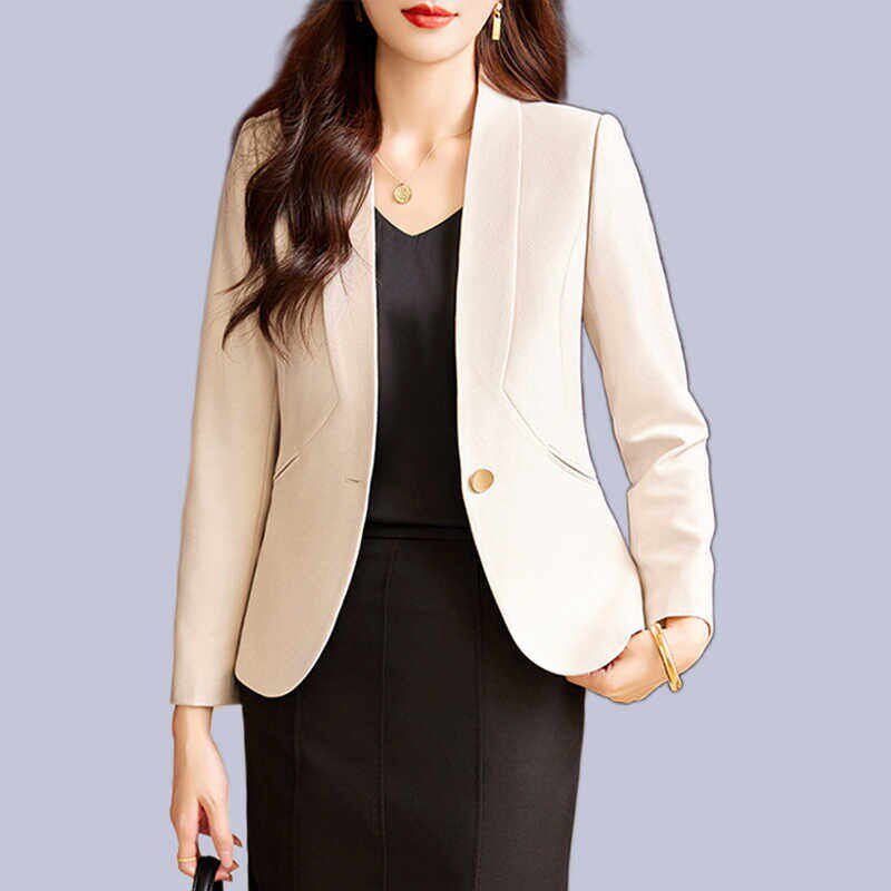 粉红色无领西装外套女春秋新款高级感气质小个子休闲职业西服上衣