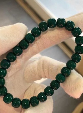精品湖北地狱色系绿松石老型珠手串手链老油绿男女款文玩送男友