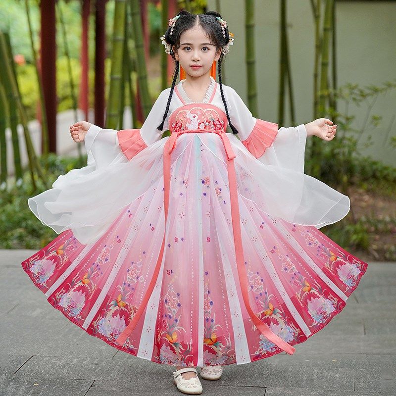 汉服女童春款2025新款儿童中国风中秋节唐装女孩古风超仙古装襦裙