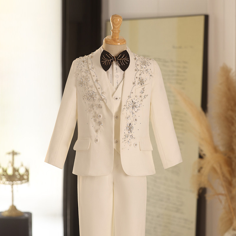 儿童西装套装2024新款男童礼服白色帅气走秀主持人钢琴演出服秋季