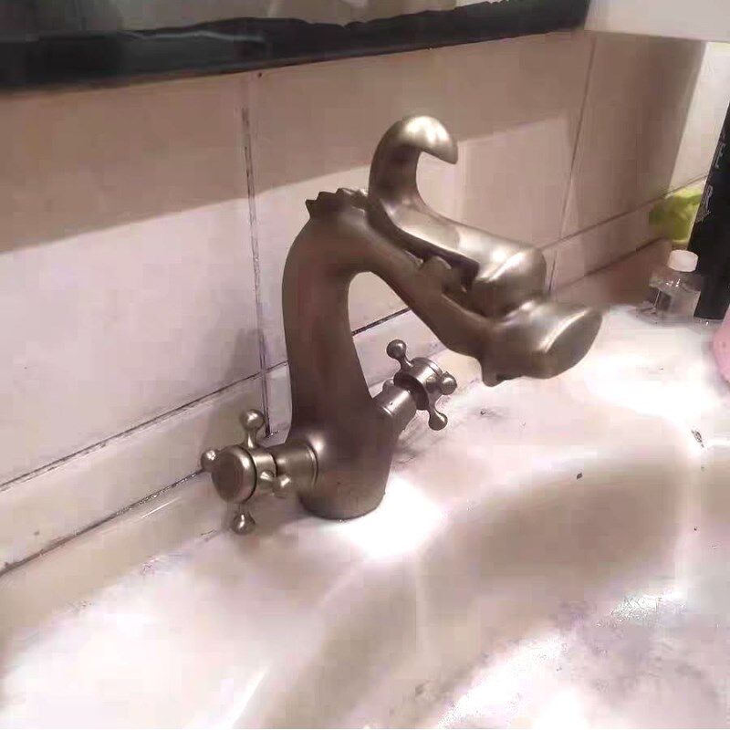 加高单孔家用金色水龙头欧式冷热洗手盆龙形龙头浴室柜全铜彷古