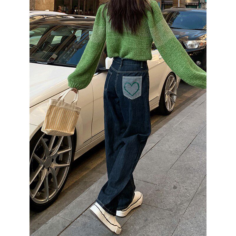 阔腿牛仔裤女秋款大码女装梨形身材穿搭直筒裤胖妹妹高腰显瘦裤子