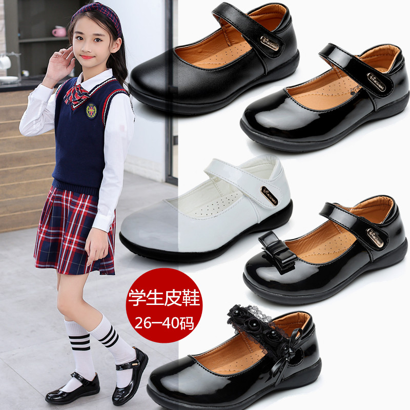 女童皮鞋公主鞋黑色白色学生小女孩学校幼儿园宝宝儿童圆头软底鞋