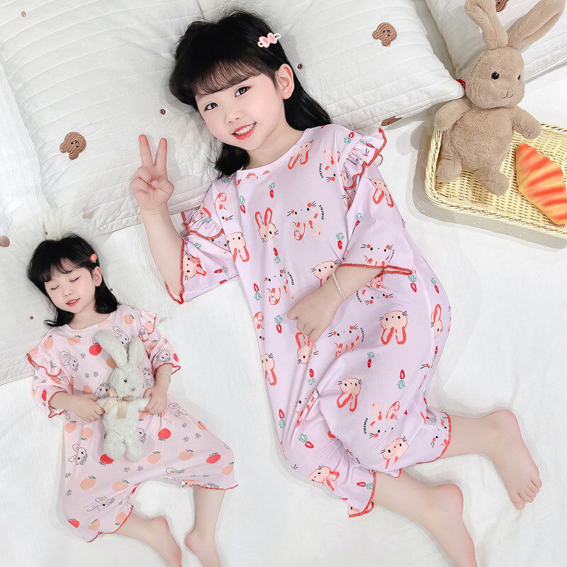 儿童连体睡衣夏季薄款冰丝棉绸女孩防着凉女童连身衣宝宝防踢睡袋