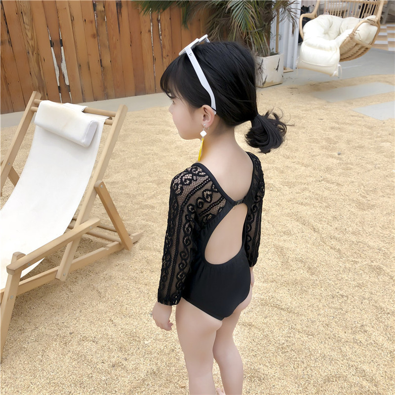 女童超洋气蕾丝泳衣2020夏季新款薄款女孩连体防嗮泳装女宝宝上衣