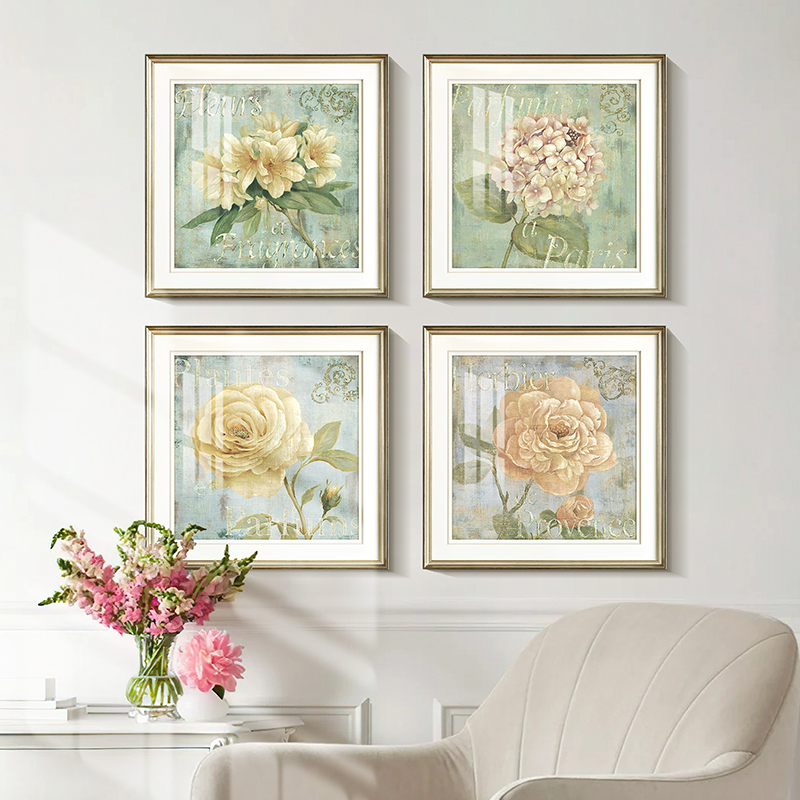 现代美式客厅挂画田园风花卉油画法式沙发背景墙壁画餐厅轻奢壁画