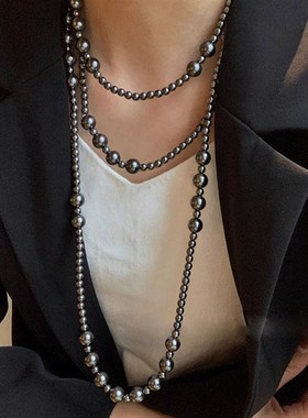 多层珍珠项链2024年新款潮长款毛衣链轻奢小众设计感高级感秋冬潮