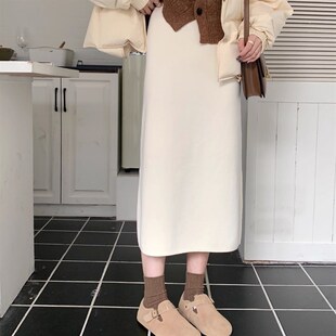 半身裙女高腰2023年新款中长款显瘦针织不开叉包臀一步裙直筒长裙