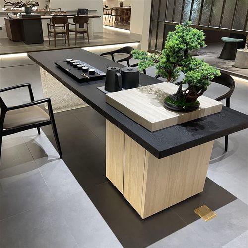 新中式实木茶桌椅组合黑胡桃木茶台别墅豪宅亚克力悬浮泡茶桌家具