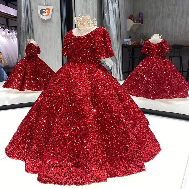 秋冬儿童礼服女童高端走秀钢琴生日写真女孩公主裙主持洋气蓬蓬裙