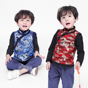 儿童唐装汉服马甲中式旗袍改良薄款纯棉中国风复古男女童演出服