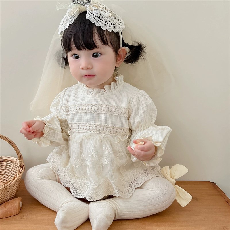 2025韩版婴儿春装女宝宝宫廷风百天周岁礼服裙公主包屁裙长袖哈衣