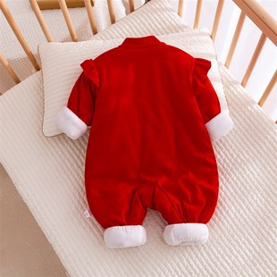 婴儿拜年服秋冬新款连体衣女宝宝夹棉新年装过年喜庆大红色中国风