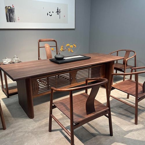 新中式胡桃木实木茶桌现代简约高端会所客厅洽谈茶室功夫泡茶台