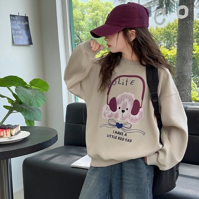 女童卫衣春秋装大童洋气休闲阔腿裤儿童秋冬上衣圆领加绒宽松套装