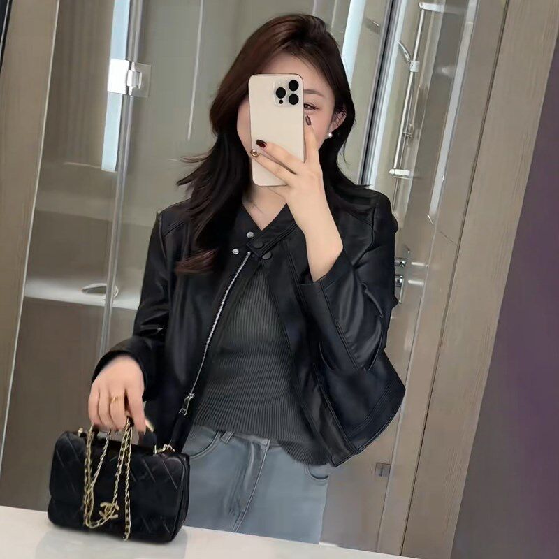 高级感立领黑色小皮衣外套女2025春装新款时尚流行夹克机车服上衣