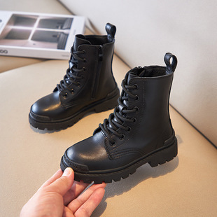 儿童靴子真皮2023秋冬新款单靴女童加绒马丁靴男童英伦风二棉短靴