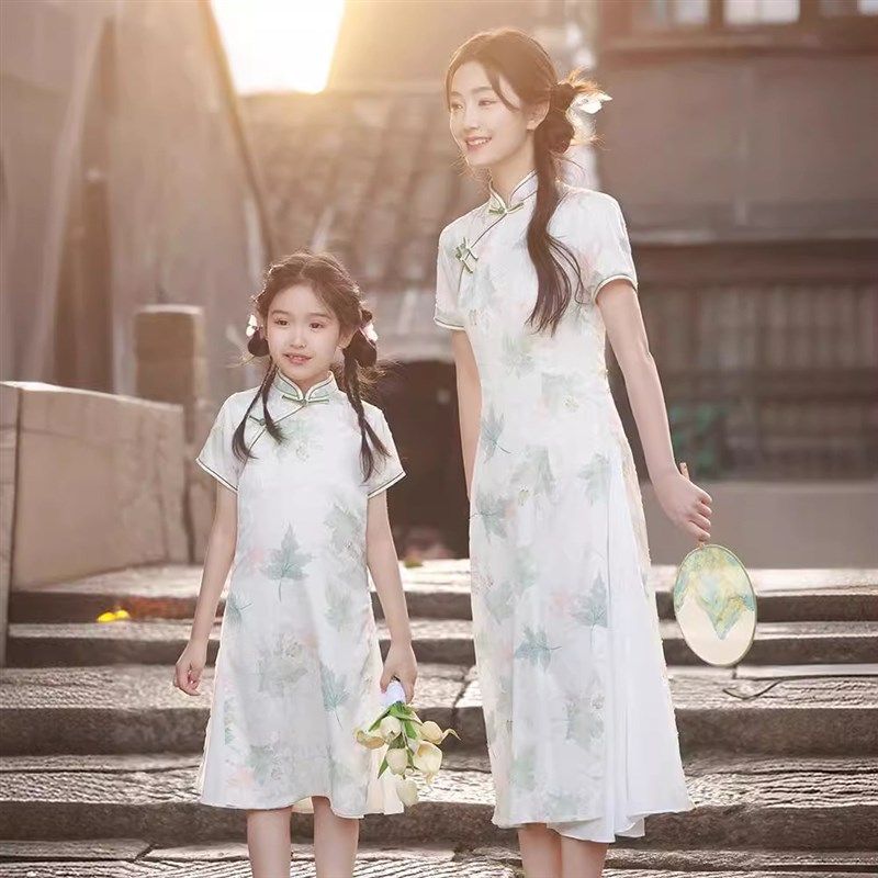 亲子装旗袍2024夏季新款母女装复古女童汉服连衣裙民族风薄款新中